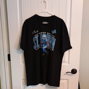 NWT Mens XL Detroit Lions St. Brown #14 Black And Blue Graphic Tee